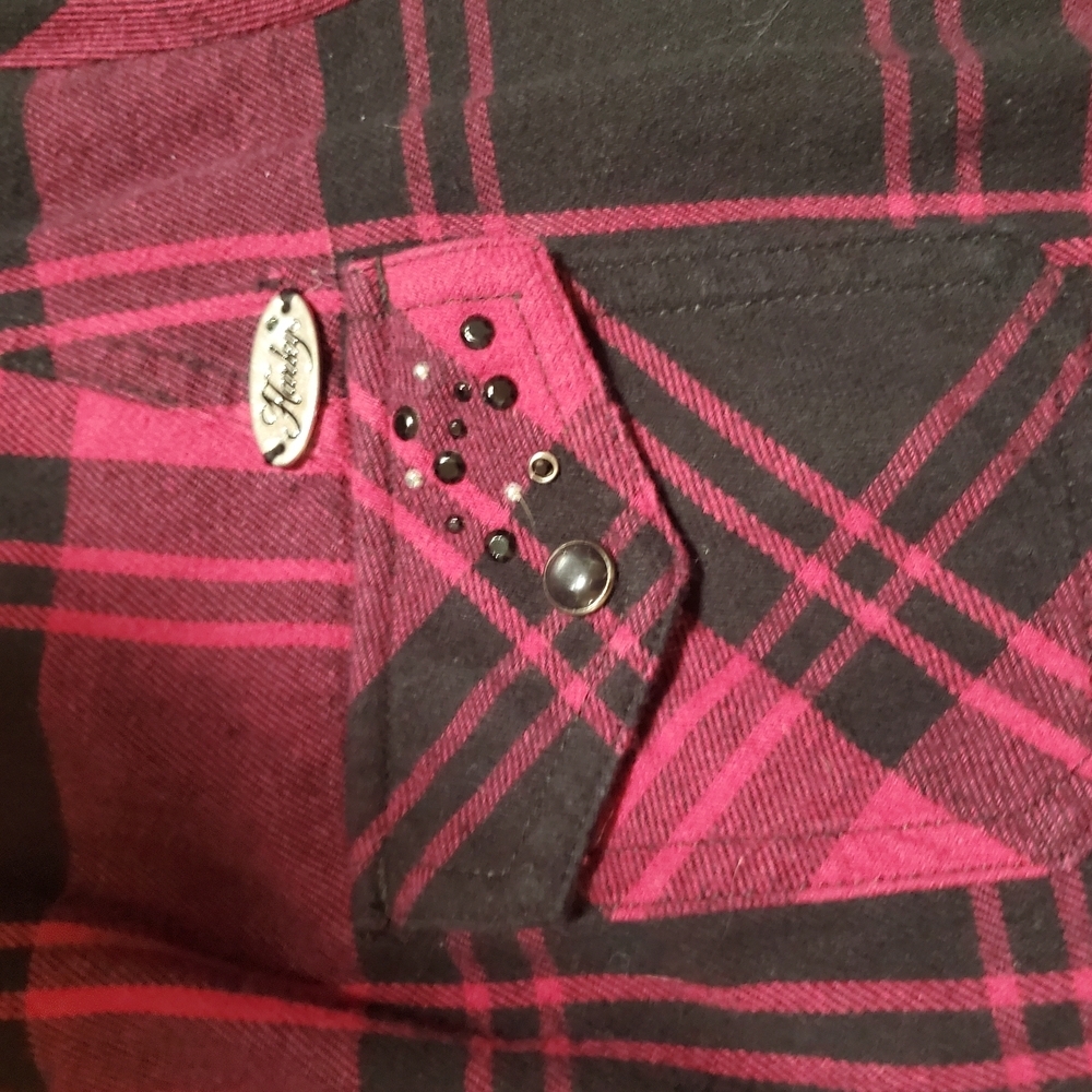 Harley Davidson Plaid Pearl Snap Embrodiered And Studded Shirt - Picture 2 of 12